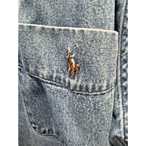 Polo Ralph LAUREN Denim Flesh Pony Western Workwear Shirt Vintage XLT - Picture 3 of 8
